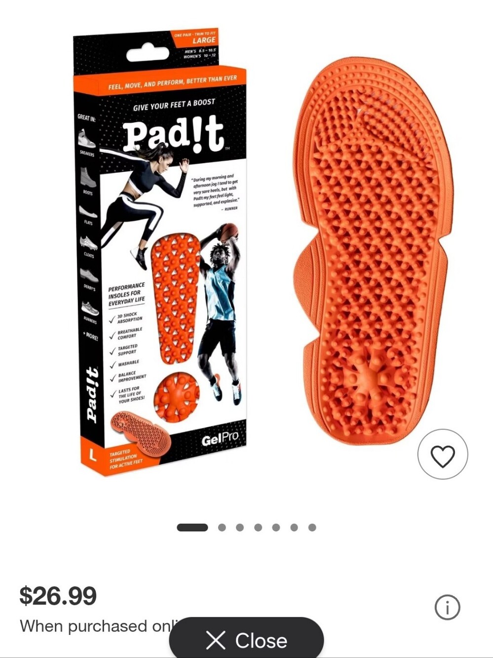 GelPro Orange Performance Insoles for Women